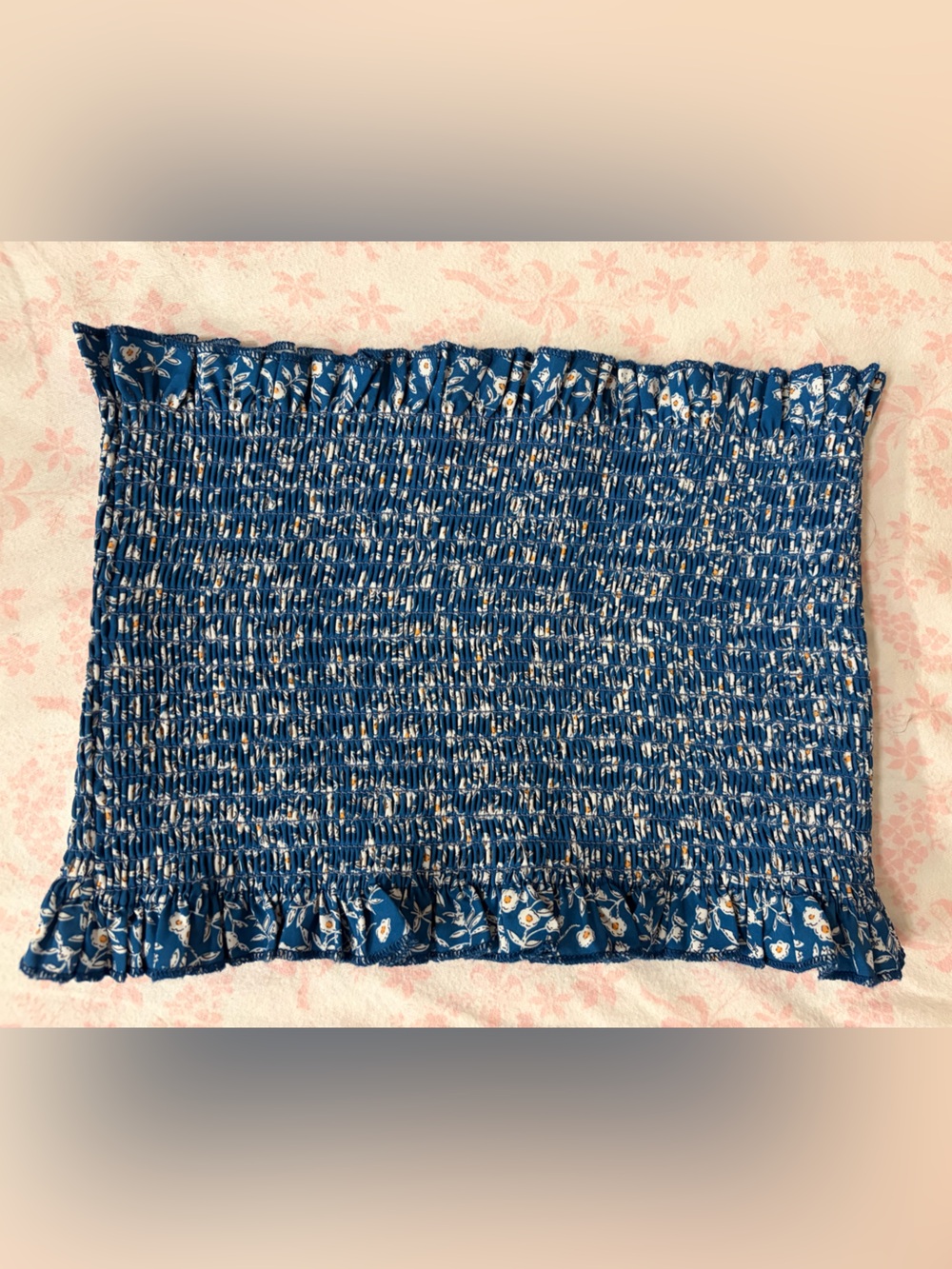 Blue And White Cropped Seersucker Tube Top Small